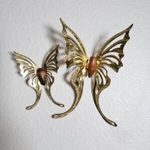 Vintage‎ Butterfly Gold Tone Metal & Wood Wall Sculpture Nature Fairycore Decor